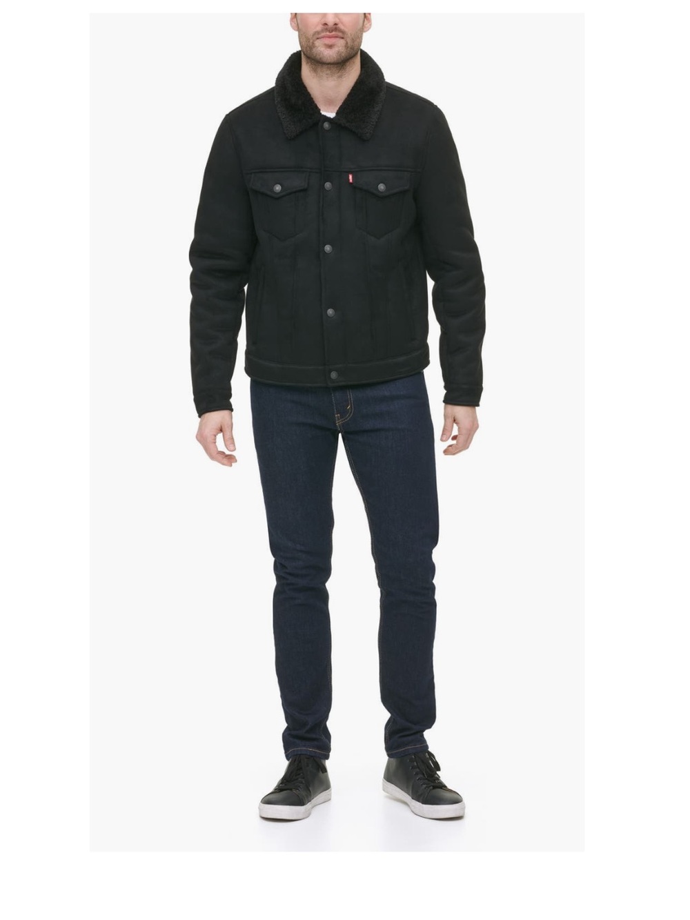 Levi's Men's Sherpa Trucker Jacket Black Denim Button Front Coat Size Large - Picture 8 of 8